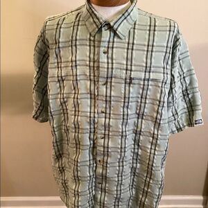 Mens The North Face short sleeved plaid button up ‎ green XL
